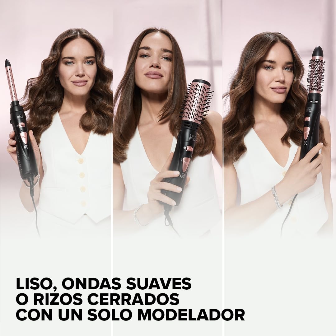 Bellissima GH30 1000 Moldeador de Cabello | Cepillo de aire caliente, 5 accesorios de cerámica, 1000 W, Bolsa de Almacenamiento