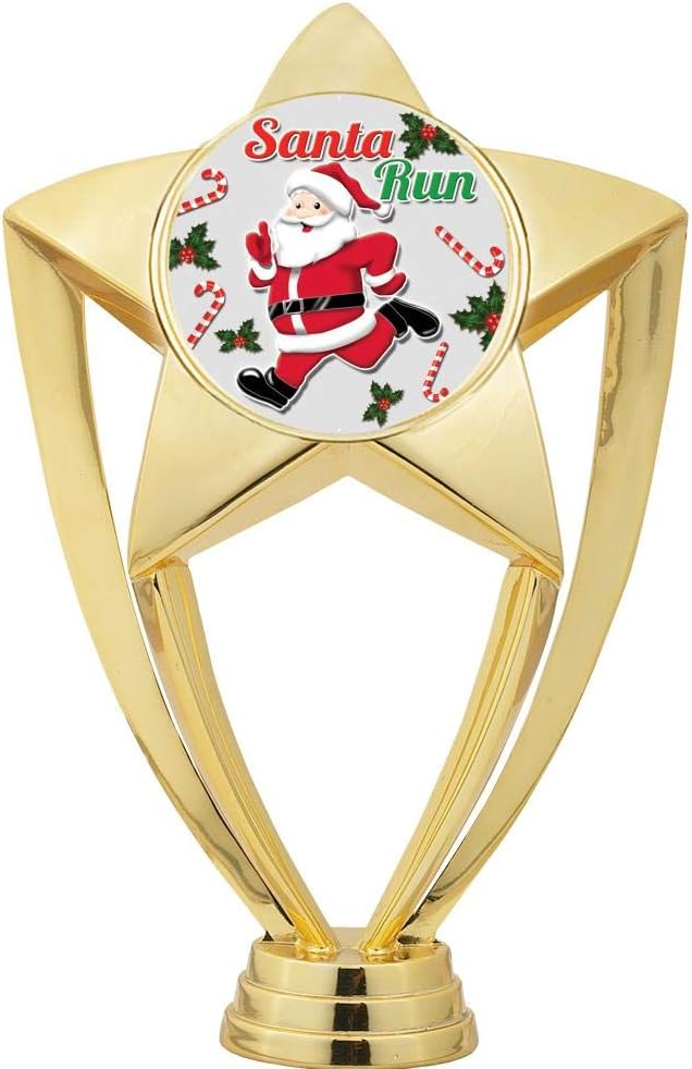Crown Awards Santa Run Trophy, 8" Gold Star Santa Run Trophies with Deluxe Round Base Prime