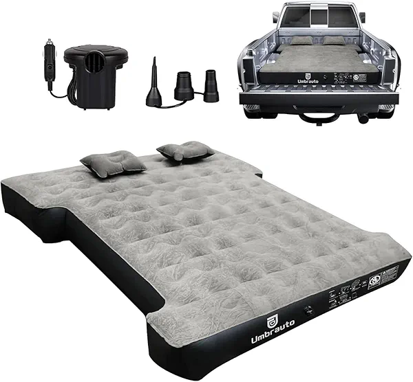 Umbrauto Air Mattress for 6-6.5 ft Full-Size Short Beds, Inflatable Truck Tent Airbed with Pump, Pickup Camper Air Mattress for Camping, with Pillows
