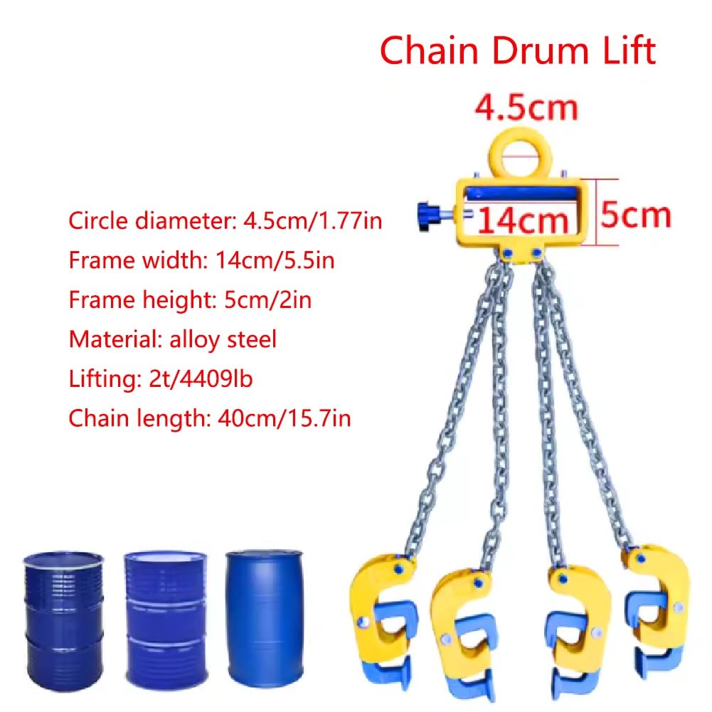 DNGXAOYA Drum Lifting Grippers for Forklift Cranes,Upgraded Four Chain Drum Lifter,55 Gallon Drum Jig Lifter,2 Ton/4,409 Lb Capacity for Drum Lifting and Handling