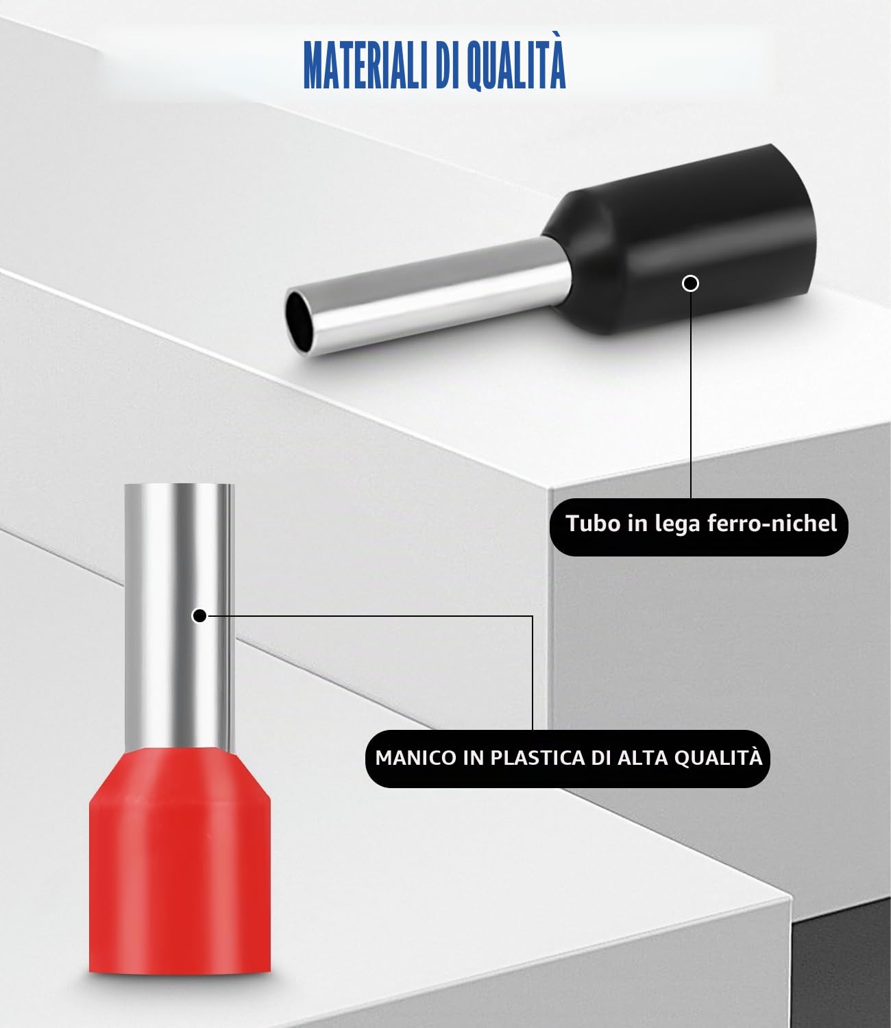 Set di Capicorda Elettrici da 1200 Pezzi, Contenente Terminali Elettrici Singola da 0,3~16 mm² e Puntalini Doppi da 0,5~6 mm², Puntalini Elettrici a Crimpare per Prodotti Elettronici Fai Da Te