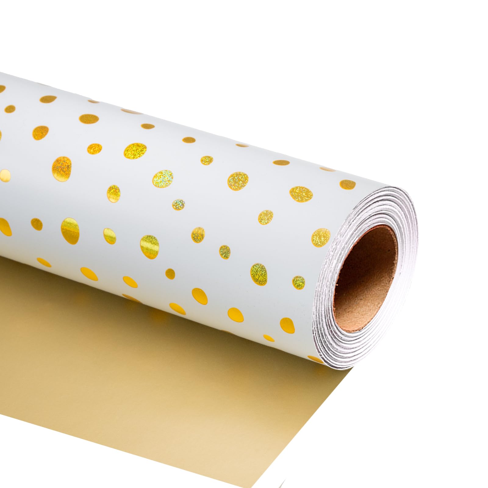 MAYPLUSS Gold Wrapping Paper Roll, Holographic Polka Dot Gift Wrap Paper