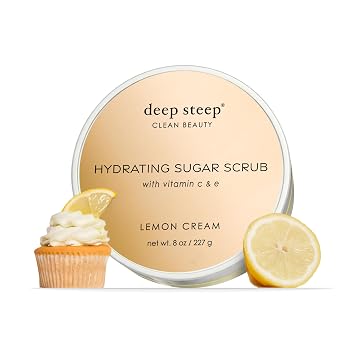 Deep Steep Sugar Scrub, Lemon Cream, 8 oz Exfoliating Body Scrub with Organic Coconut Oil, Shea Butter & Argan Oil Vegan, Clean Beauty, Smooth, Soft & Nourished Skin