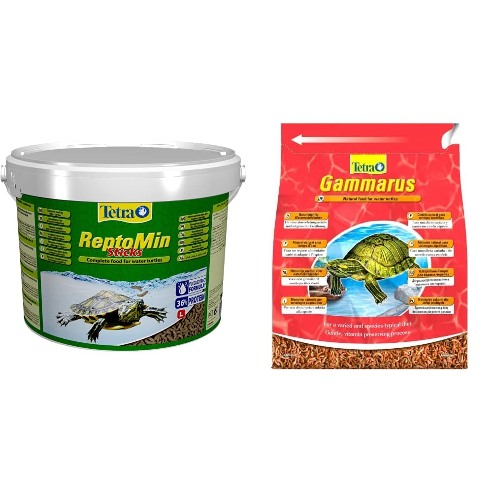 Tetra ReptoMin alimento para Tortugas - alimento Especialmente adaptadas a Las Tortugas, 10 l & Gammarus 4 L - Comida Natural para Tortugas acuáticas