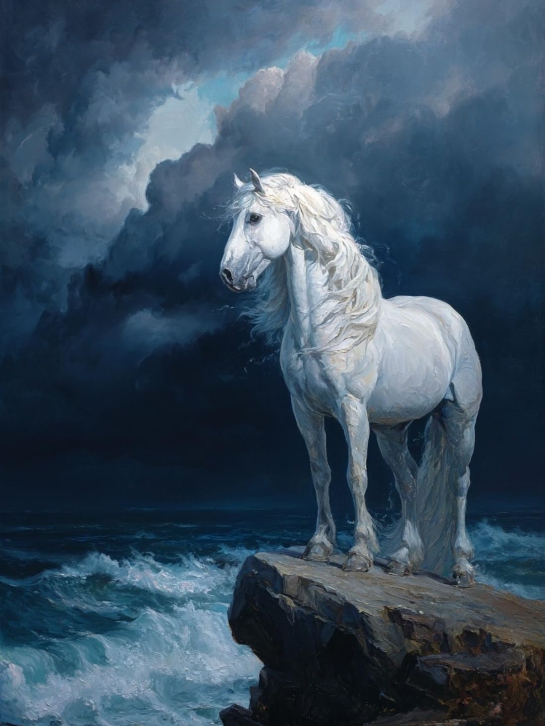 WANGWANGMIAO Paint by Number for Adults White Horse Cliff Storm,Painting by Numbers Kits for Beginners,Colorful Oil Paints Craft Art for Home Wall Decor Gift 20X16Inch，with Frame