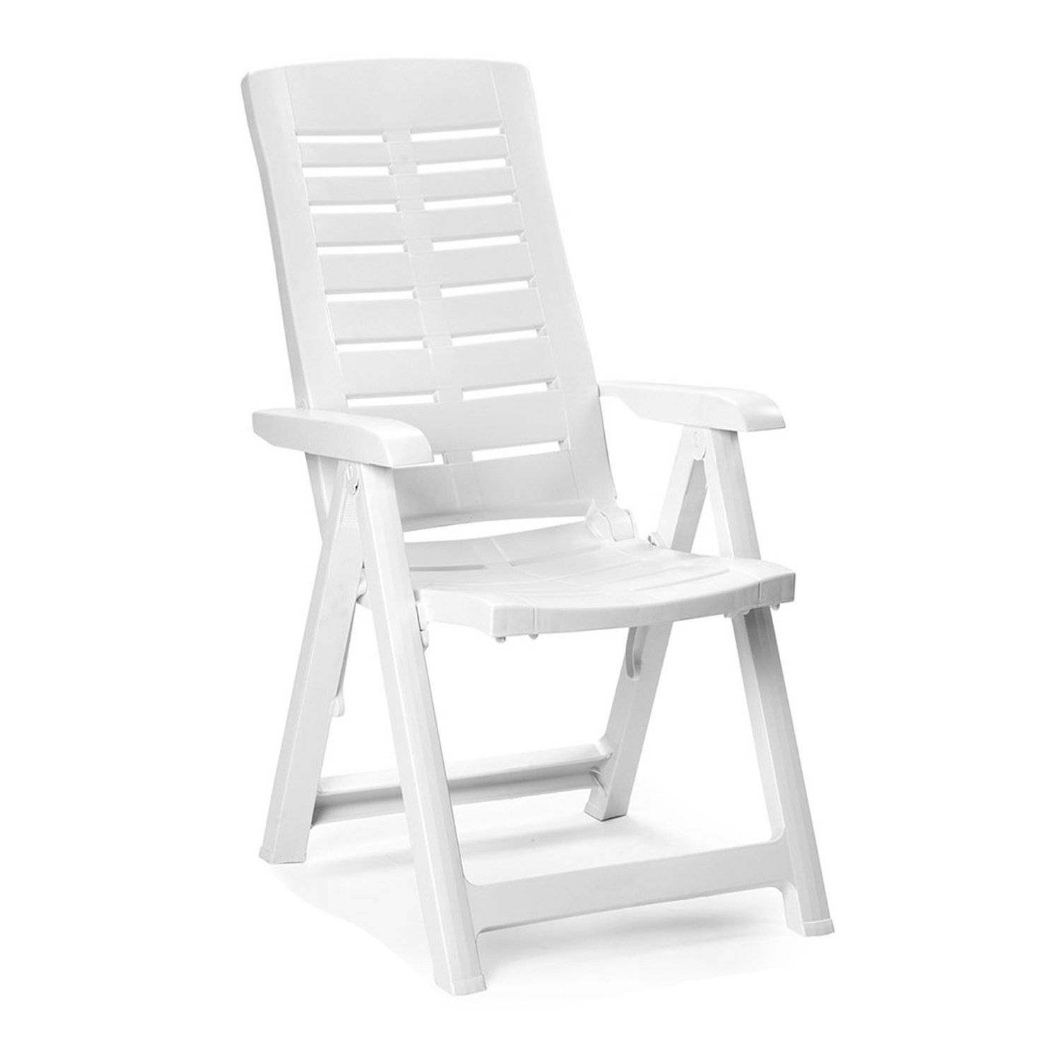 Mojawo Hochlehner - Klappstuhl, Campingsessel für Terrasse, Garten, Balkon und Camping - 5-Fach Verstellbarer Gartenstuhl - Positionsstuhl - Weiß