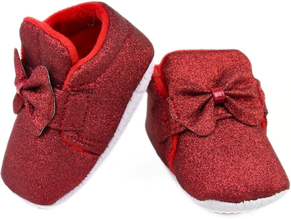 Image of Neska Moda 6 To 12 Months Baby Girls Cotton Hook & Loop Bow Booties -BT1766