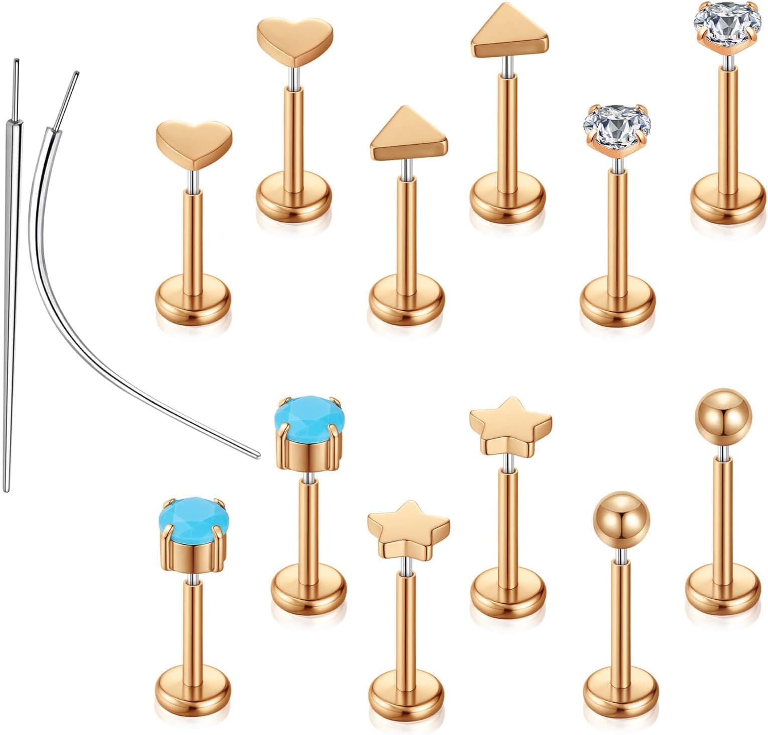 20G Threadless Flat Back Earrings Studs Nose Studs Titanium Body Jewelry for Women Men Hypoallergenic Cartilage Helix Tragus Conch Daith Rook Piercing Jewelry