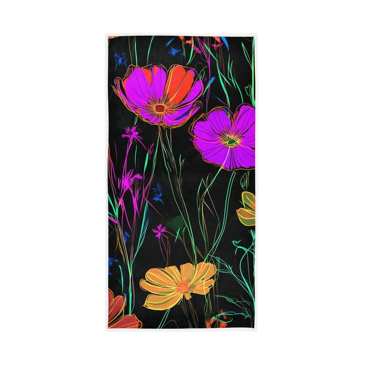 LSRCPD Neon Wildflowers Hand Towel, Soft Towels for Bathroom, Gym, Hotel, Spa 15 x 30 Inches