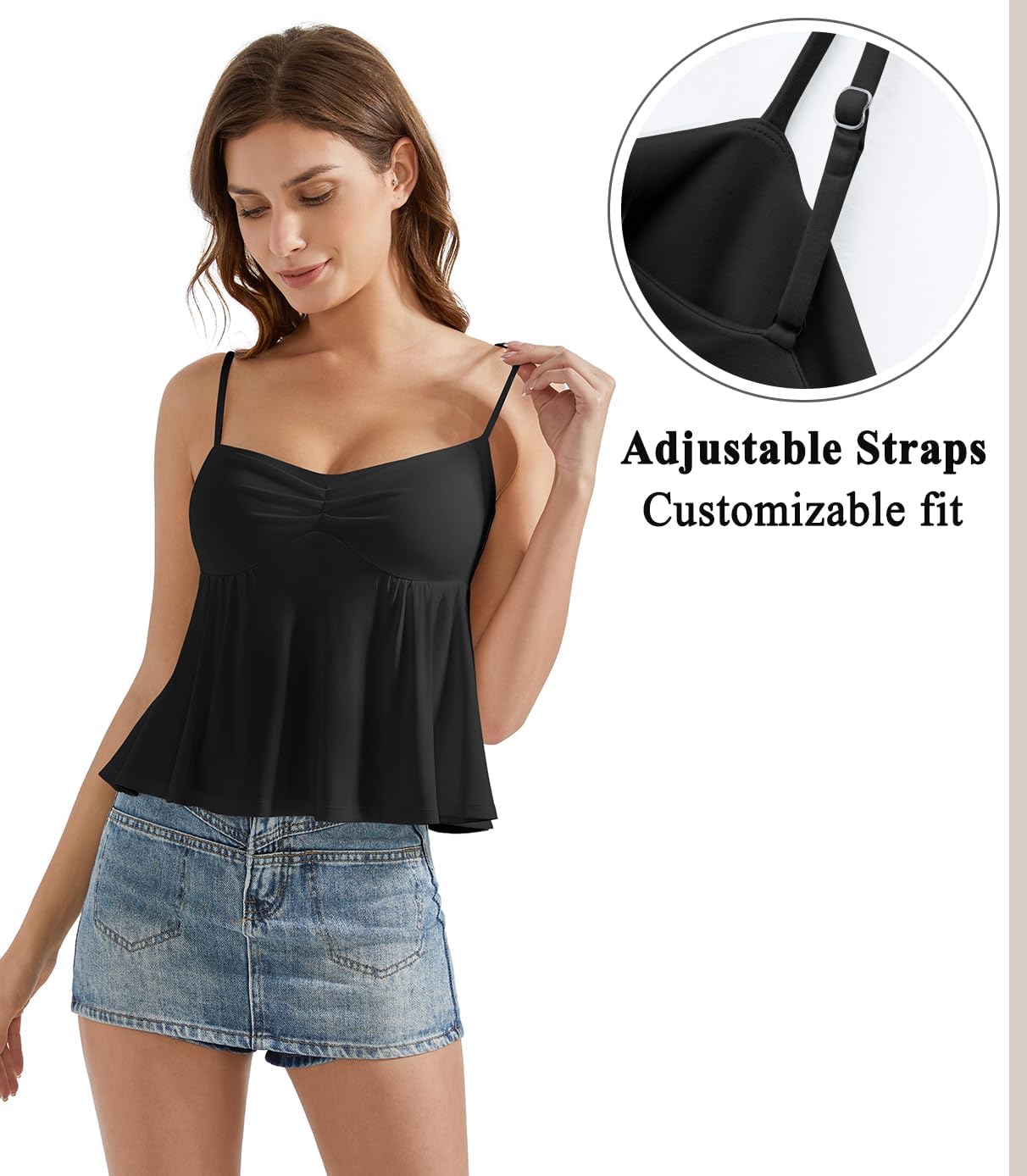 OMKAGI Cute Peplum Camisole Tops for Women Built in Bra Sleeveless Going Out Tank Top - Image 3