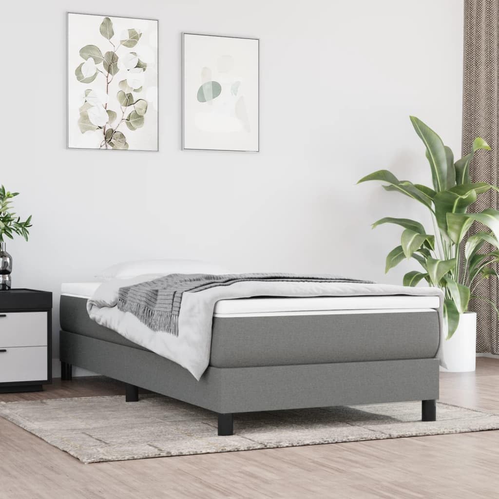 Twin XL Bed Frame Dark Grey Fabric Polyester Platform with Sturdy Plywood Engineered Wood slatted Foundation for Mattress Support Easy Assembly Modern Minimalist Bedroom Furniture