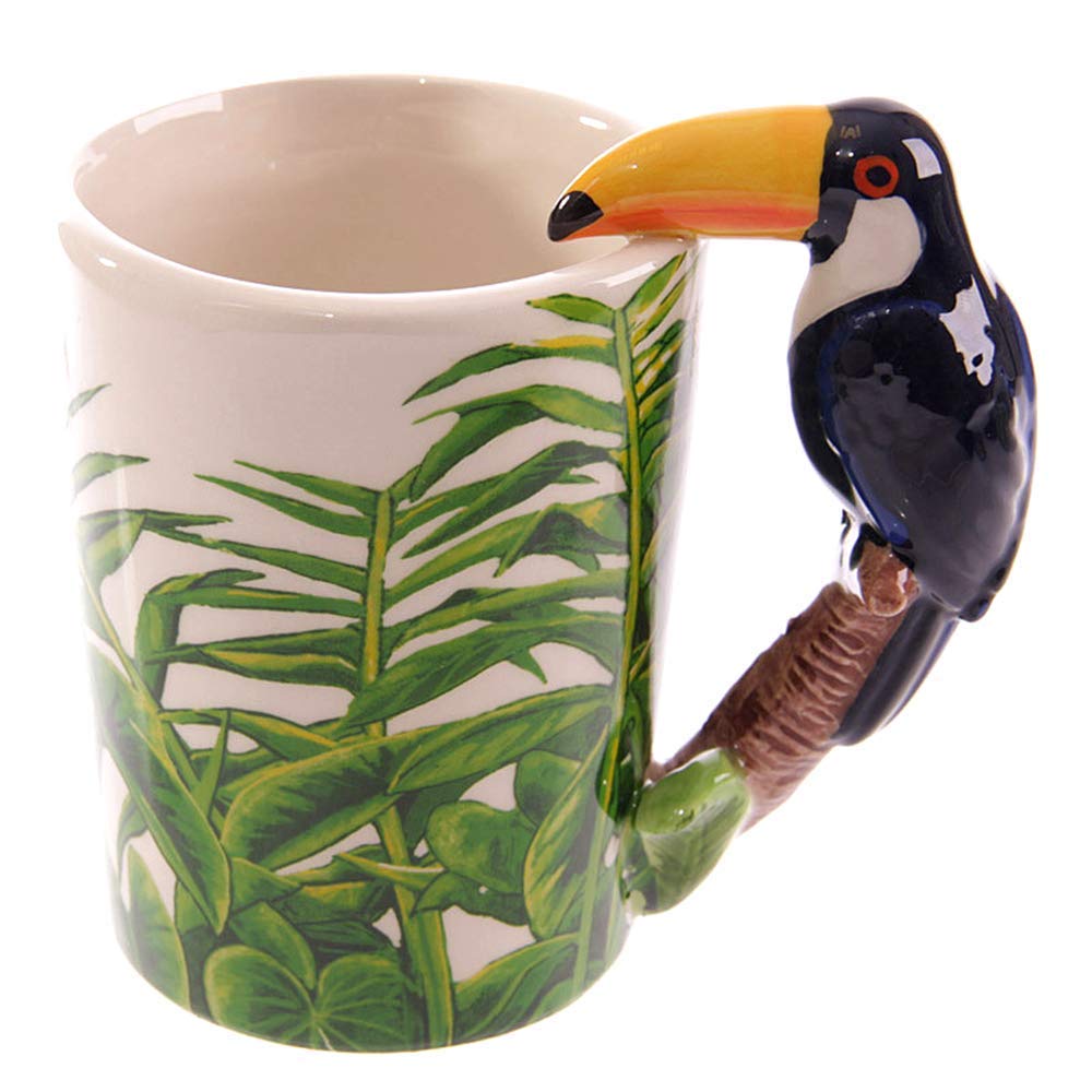 Toucan Coffee Mug, 14OZ Ceramic Animal Tea Cup 3D Hand Painted Wildlife Coffee Mug for Birthday Christmas White Elephant Gift, Dishwasher Safe