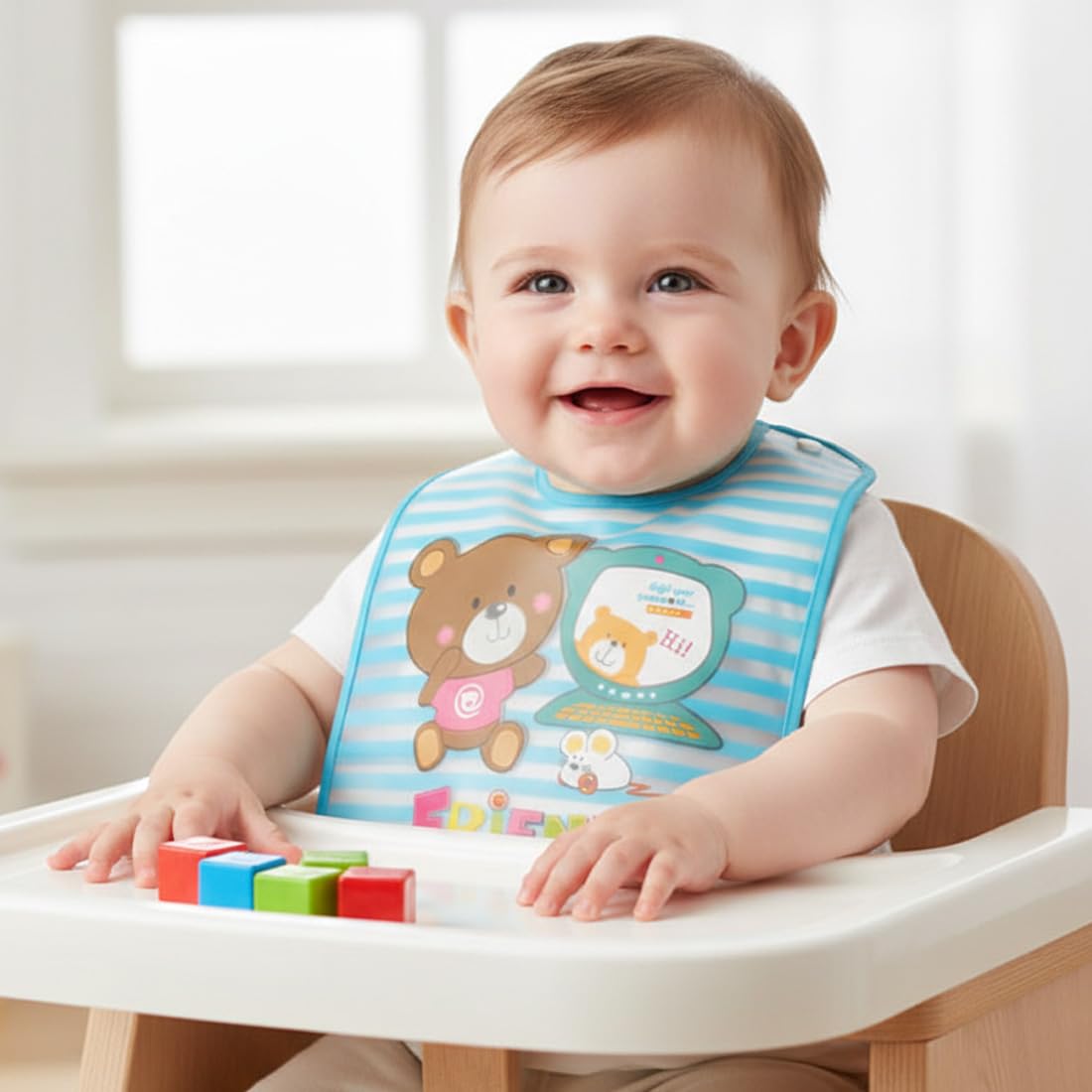 Bavaglini per Bambini Impermeabili Lavabili con Tasca Set di 4 per Neonati e Bambini Piccoli