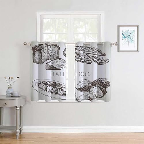Miniatura 2 de Curtains for Bathroom Window Italian Food Grommet Short Curtain for Door Cortinas para Ventanas De Cuarto 55Inch Width by 55Inch Length,2 Panels