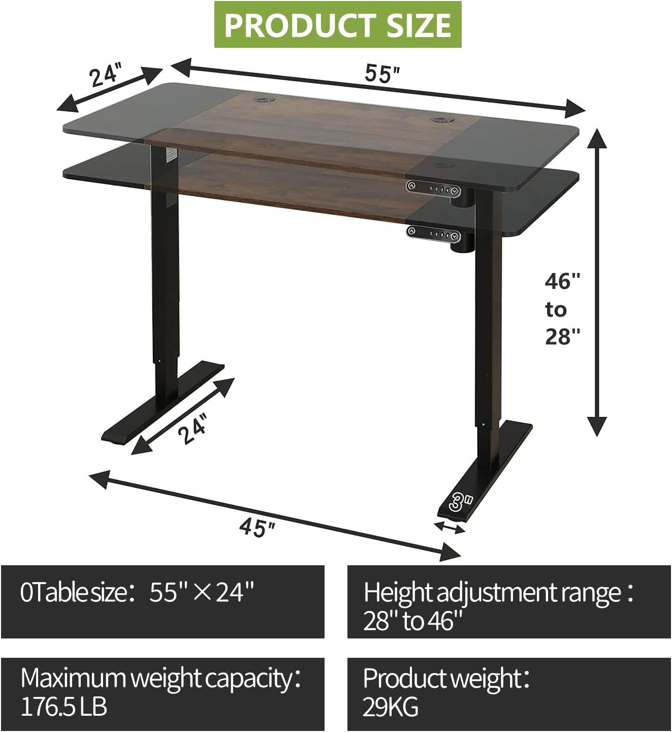 55” Adjustable Standing Desk – Electric Sit Stand Desk with Smooth Motor, Memory Presets & Large Desktop for Home Office