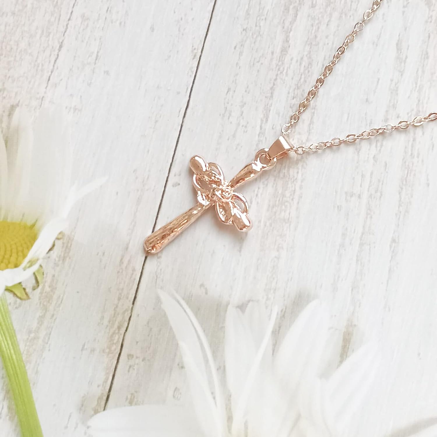 Cross Infinity Pendant Necklace Rose Flower Lucky 8 Crucifix Necklace Christian Religious Floral Chain Jewelry for Women Girls (Rose Gold) - Image 5