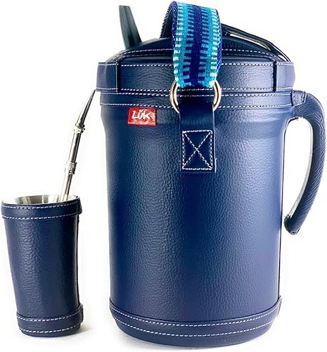Miniatura 3 de Kit Yerba Mate Tereré Luk Termos, Artesanía Paraguaya Azul Marino Faja | Set Tereré Termo + Bombilla + Vaso guampa