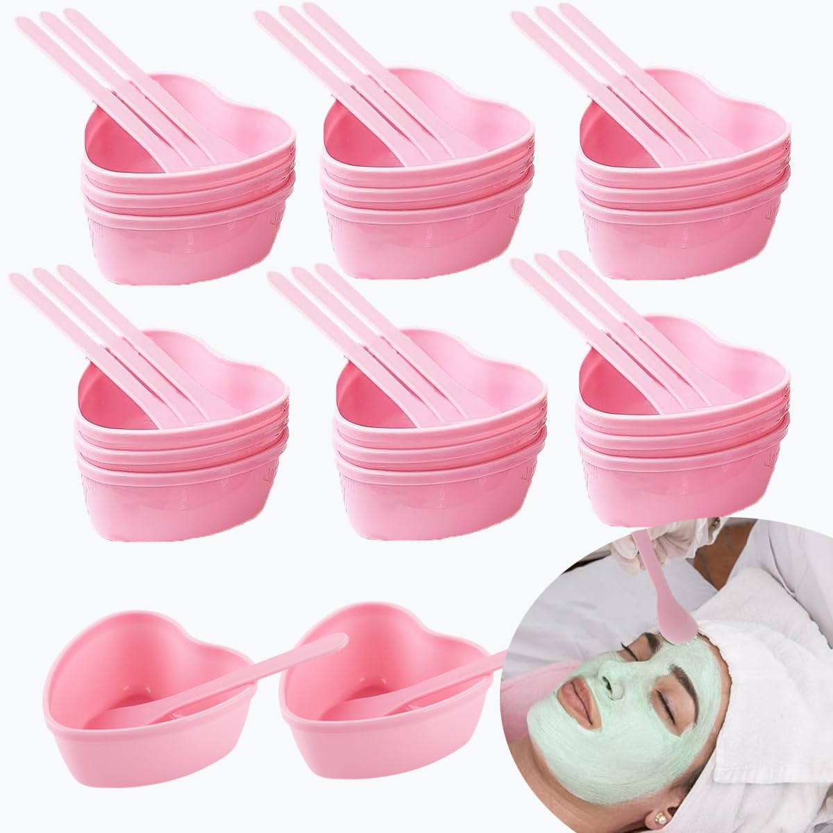 20 Pairs Pink Heart-shaped Plastic Facial Mask Mixing Bowls Set with Spatulas – DIY Skincare Mixing Tool Kit, Mud Masks, Home Salon, and Beauty Salon Use, Face Mask Applicator Tool(20Pcs)