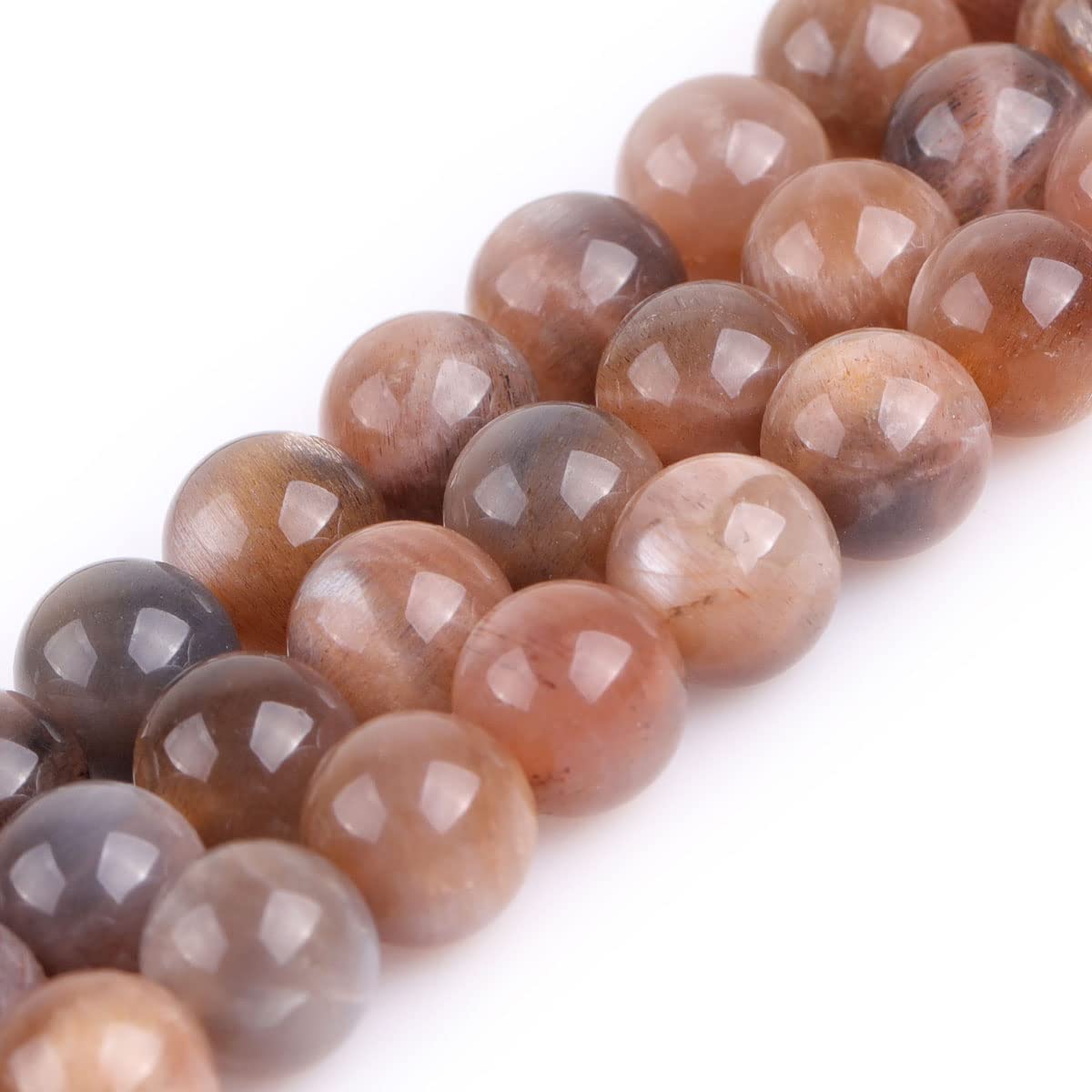 Gem-Inside 8mm Brown Natural Gemstone Sunstone Round Polished Chakra Beads for Jewelry Making Bulk 15" DIY Handmade Craft Supplies (47pcs/Strand)