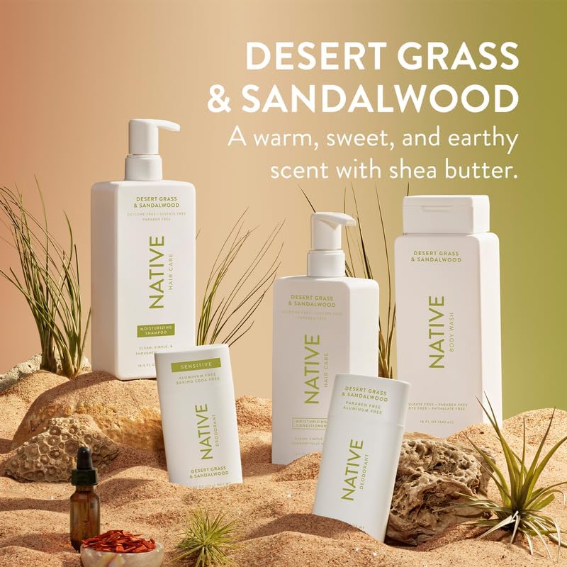 Image of Native Desert Grass & Sandalwood Shampoo and Conditioner Contain Naturally Derived Ingredients | All Hair Types, Color & Treated, Fine to Dry Damaged, Sulfate & Dye Free - 2-Pack
