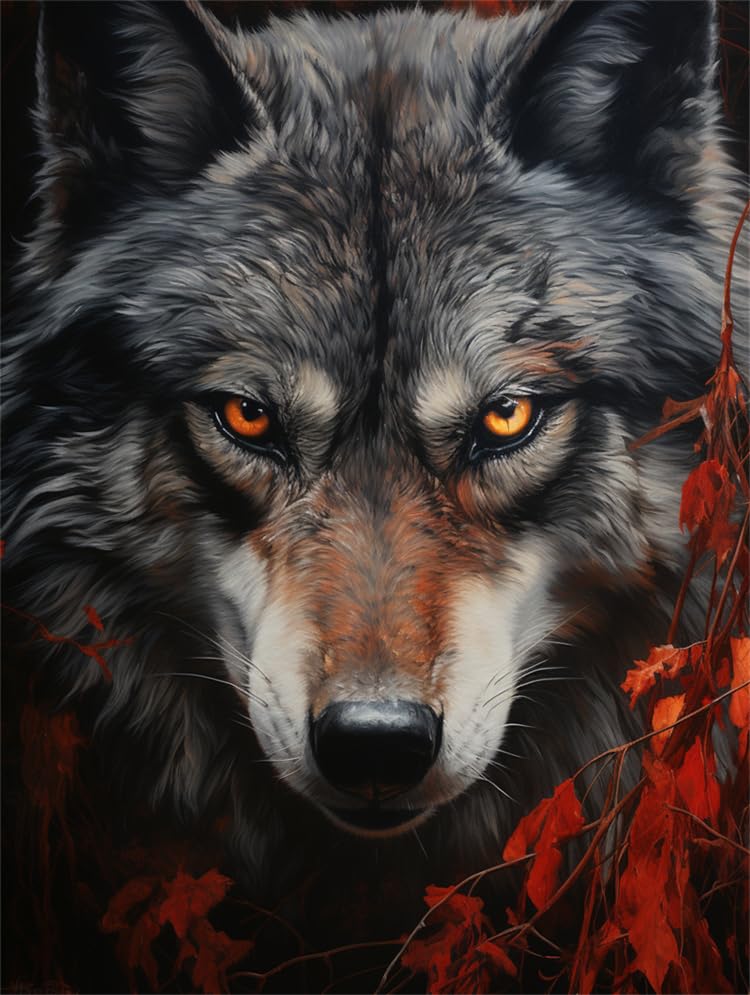 Point de croix en perles facile pour adultes débutants motif loup 40x50cm