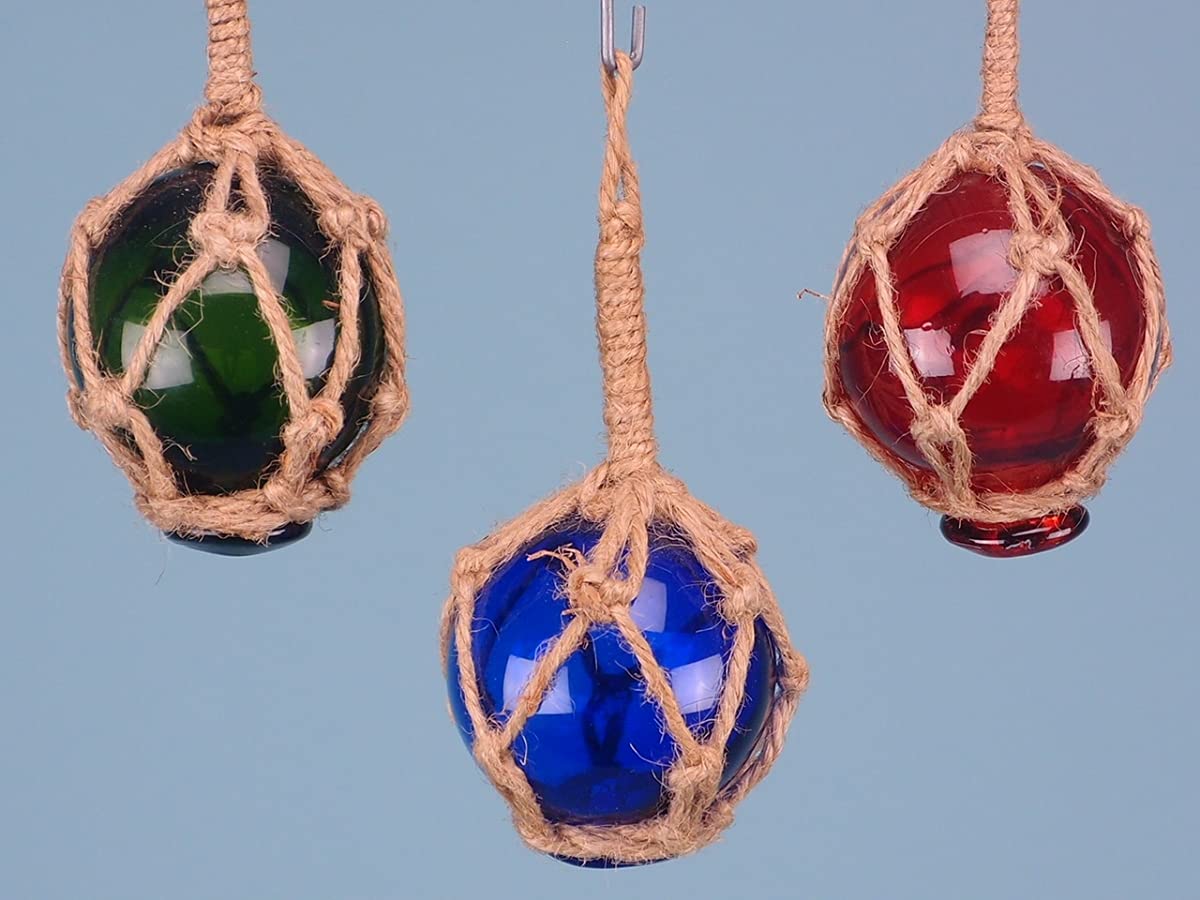 Set of 3 Glass Coloured Fisherman Floats Bouys 5cm Small
