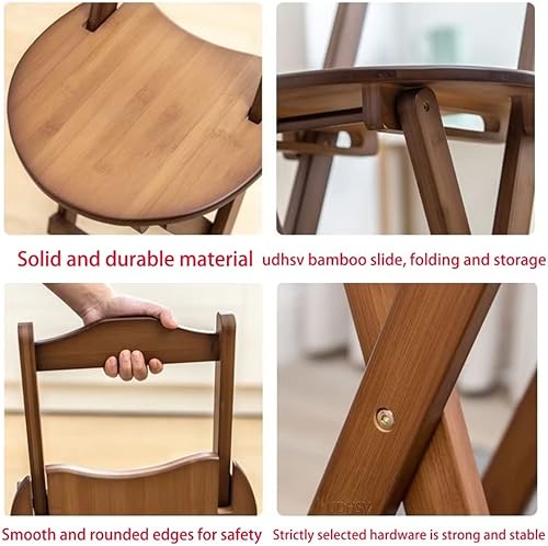 Miniatura 5 de Taburetes de bar plegables de bambú, taburete de altura de encimera de cocina con respaldo y reposapiés, sillas de bar portátiles para el hogar,