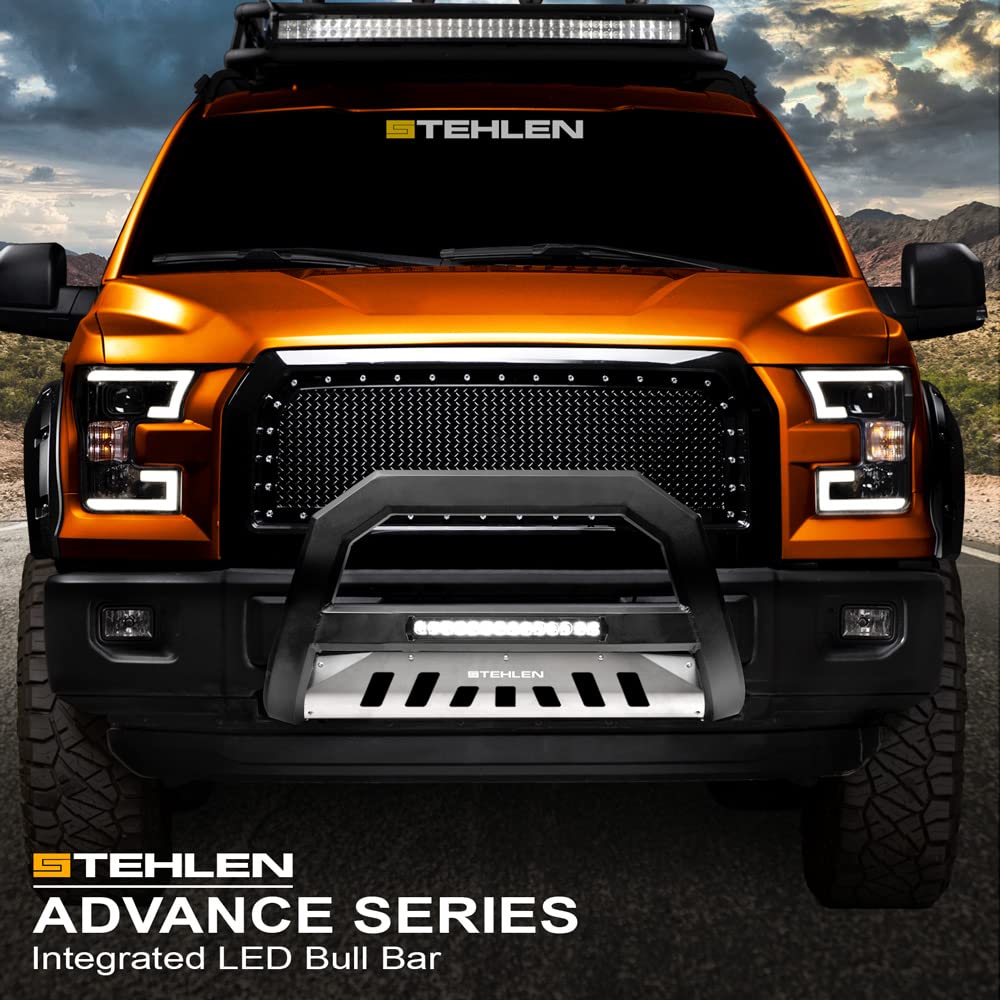Stehlen 733469492924 Compatible with 2006-2010 Ford Explorer / 2007-2010 2011 Explorer Sport Trac Advance Series Aluminum LED Bull Bar - Matte Black/Brush Aluminum Skid Plate