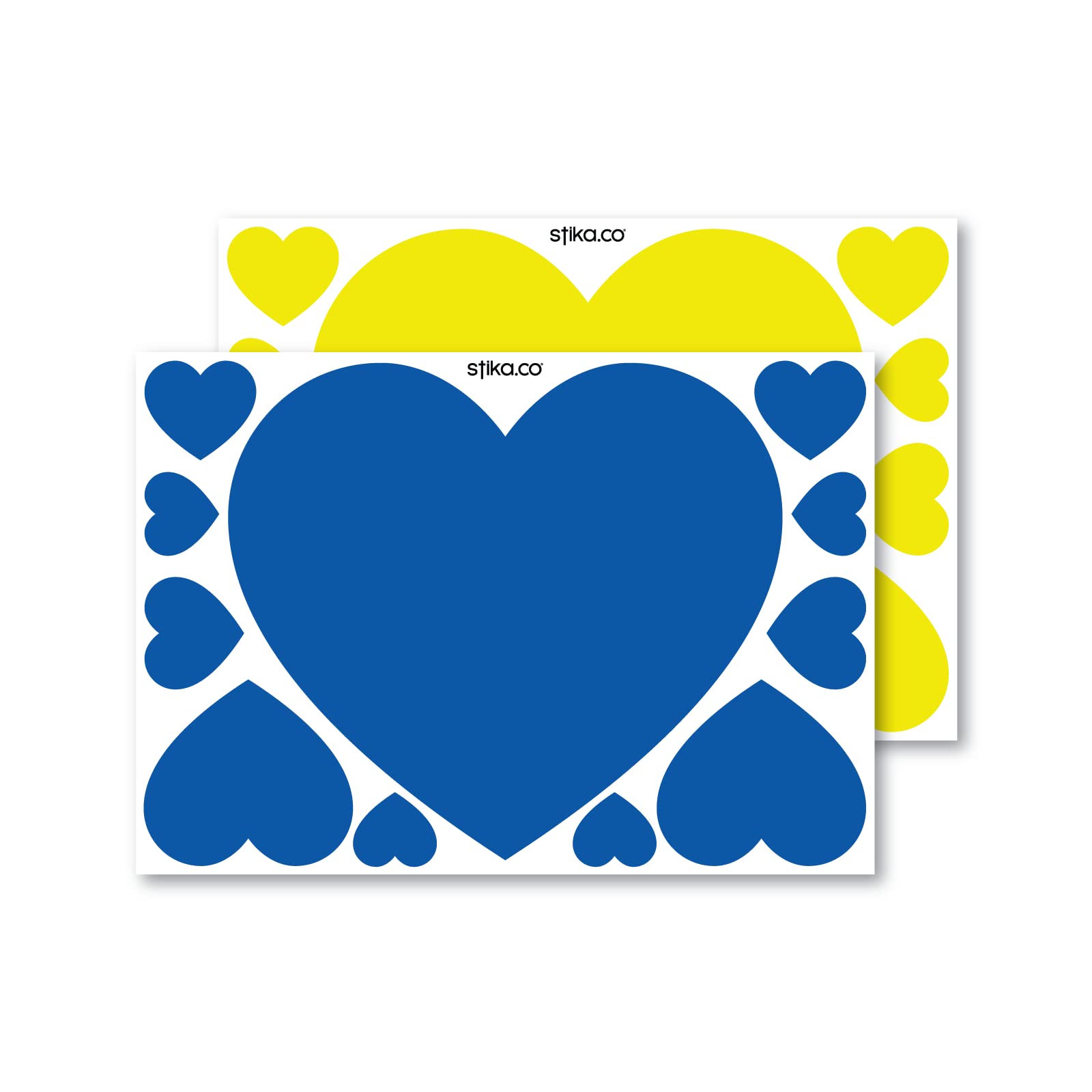 stika.co Set of 11 Yellow Hearts and 11 Blue Hearts self-Adhesive Vinyl Stickers for Walls, Windows and displays (L - A3)