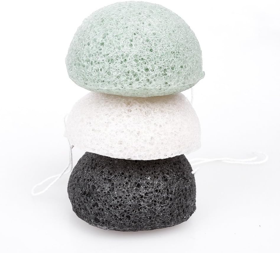 Konjac Sponge Set Of 3 Exfoliating Facial Sponges-Natural Cleaning Sponge-White-Activated Bamboo Charcoal-Green-Vegan-Better Than Loofah For Cleansing Face From Xfacio Labs