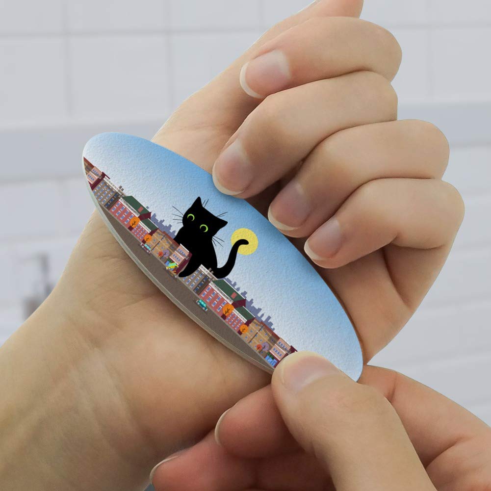 Giant Black Cat Playing with Cars Double-Sided Oval Nail File Emery Board Set 4 Pack