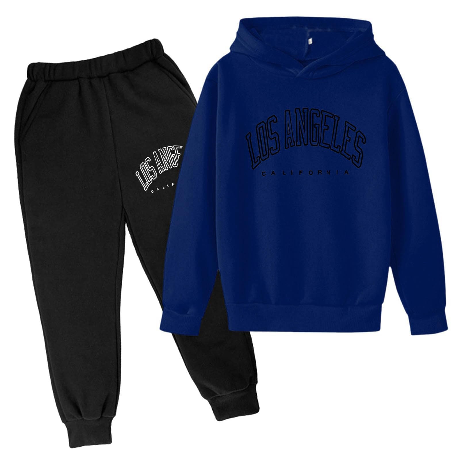 Chándal para Niños Conjunto con Capucha Larga Camiseta y Pantalón Estampado Letras 3-14 Años