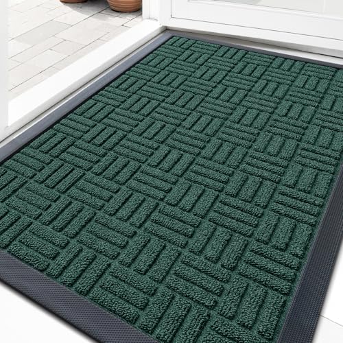 Image of OLANLY Front Door Mat Outside Entrance 33x21, Absorbent, Heavy Duty Sturdy Natural Rubber Doormat Indoor Outdoor, Non-Slip, Stain and Fade Resistant, Low Profile Floor Mat for Entryway, Black Green