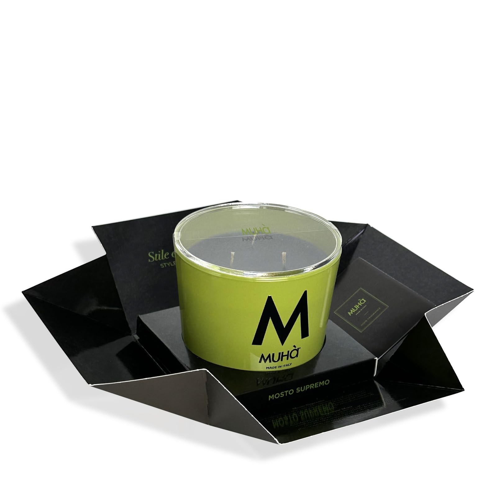 MUHA' | Candela Profumata in Vetro Verde, Mosto Supremo, 500 Gr | Profumatore per Ambienti