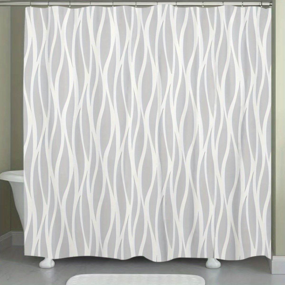 Grauer Polyester-Duschvorhang mit Wellenstruktur – Maschinenwaschbare Badezimmerdekoration mit Wellenmuster für Moderne Wohnungen 190x260cm(Breite x Höhe)