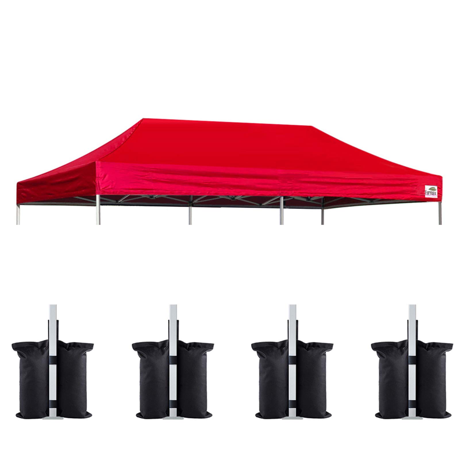 Eurmax USA 10x20 Pop Up Canopy Replacement Top,Universal Instant Canopy Cover ONLY,Heavy Duty UPF 50+ UV Protection,Water &amp; Wind Resistant Tarp,30+ Colors,Bonus 4 Sand Bags (Red)