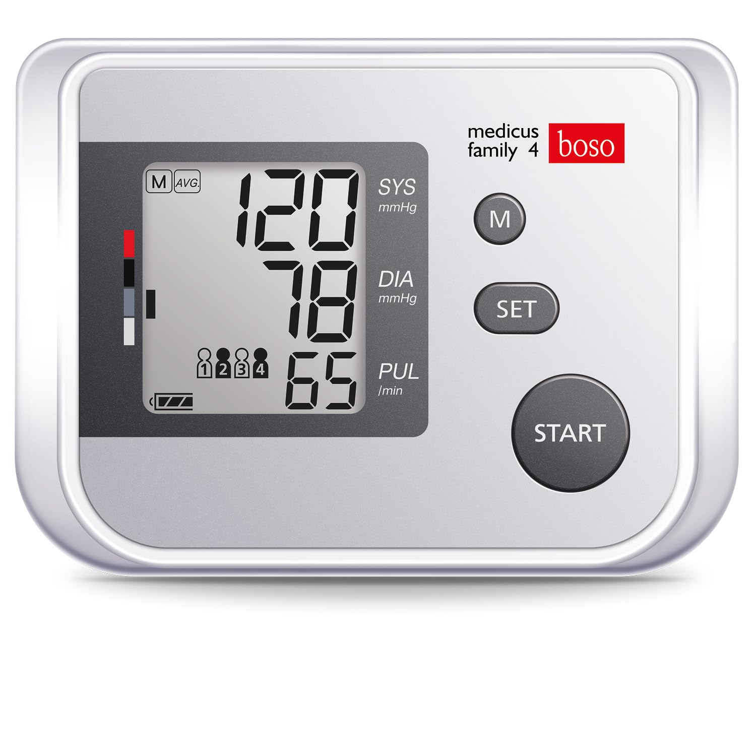 Boso Medicus Family 4/Partner de y Familias – Tensiómetro digital con 4 almacenar, pantalla grande y de arritmia de detección/Incluye universal de manguito (22 – 42 cm)