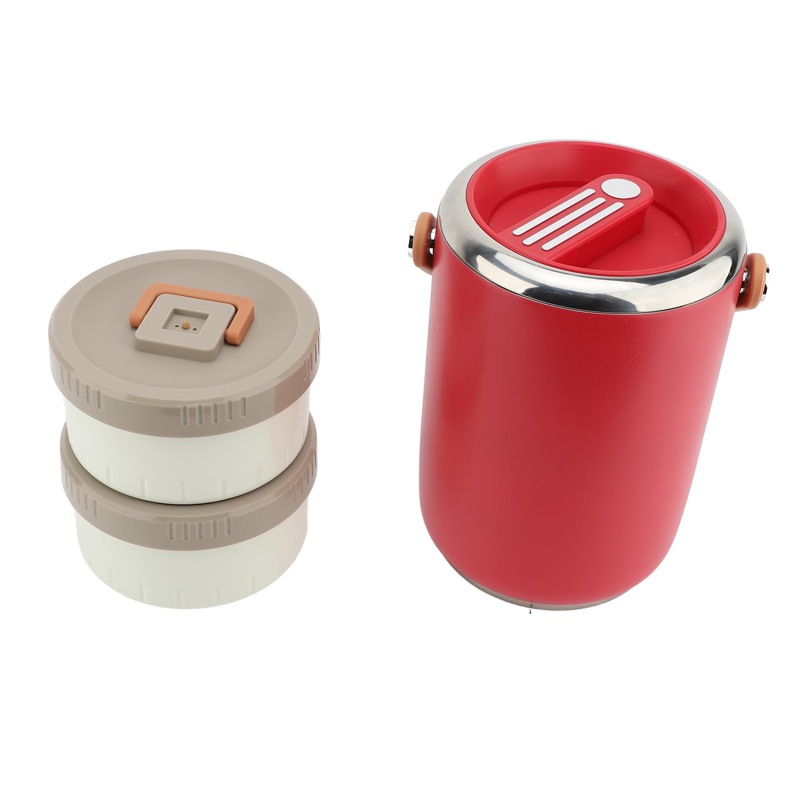 Vakuumisolierter Lebensmittelbehälter, 2 L -Lunchbox aus Edelstahl 304 mit Stapelbaren Schichten, Versiegelten Deckeln und Breiter Öffnung für Erwachsene, Büro, Picknick, Camping (Rot)