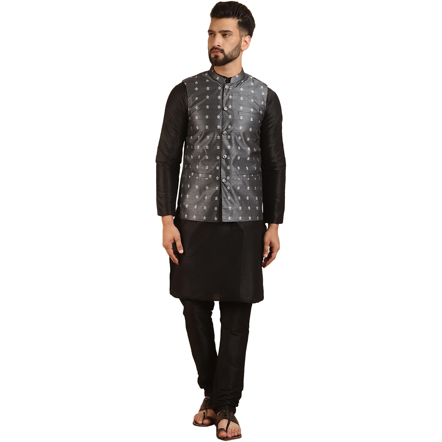 (Since 1958 Men's Silk Blend Kurta Pyjama & Nehru Jacket Combo-image-26
