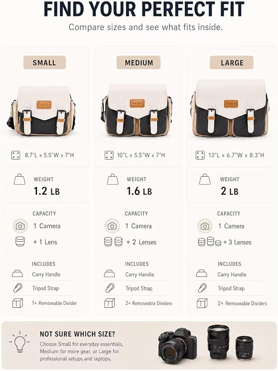 Cwatcun Camera Shoulder Bag, Waterproof Camera Sling Case for Photographers | Sling Shoulder Bag With Anti-Theft Design For DSLR Camera, Easy To Clean, Compatible with Nikon Canon Eos r50. Y9, White. S