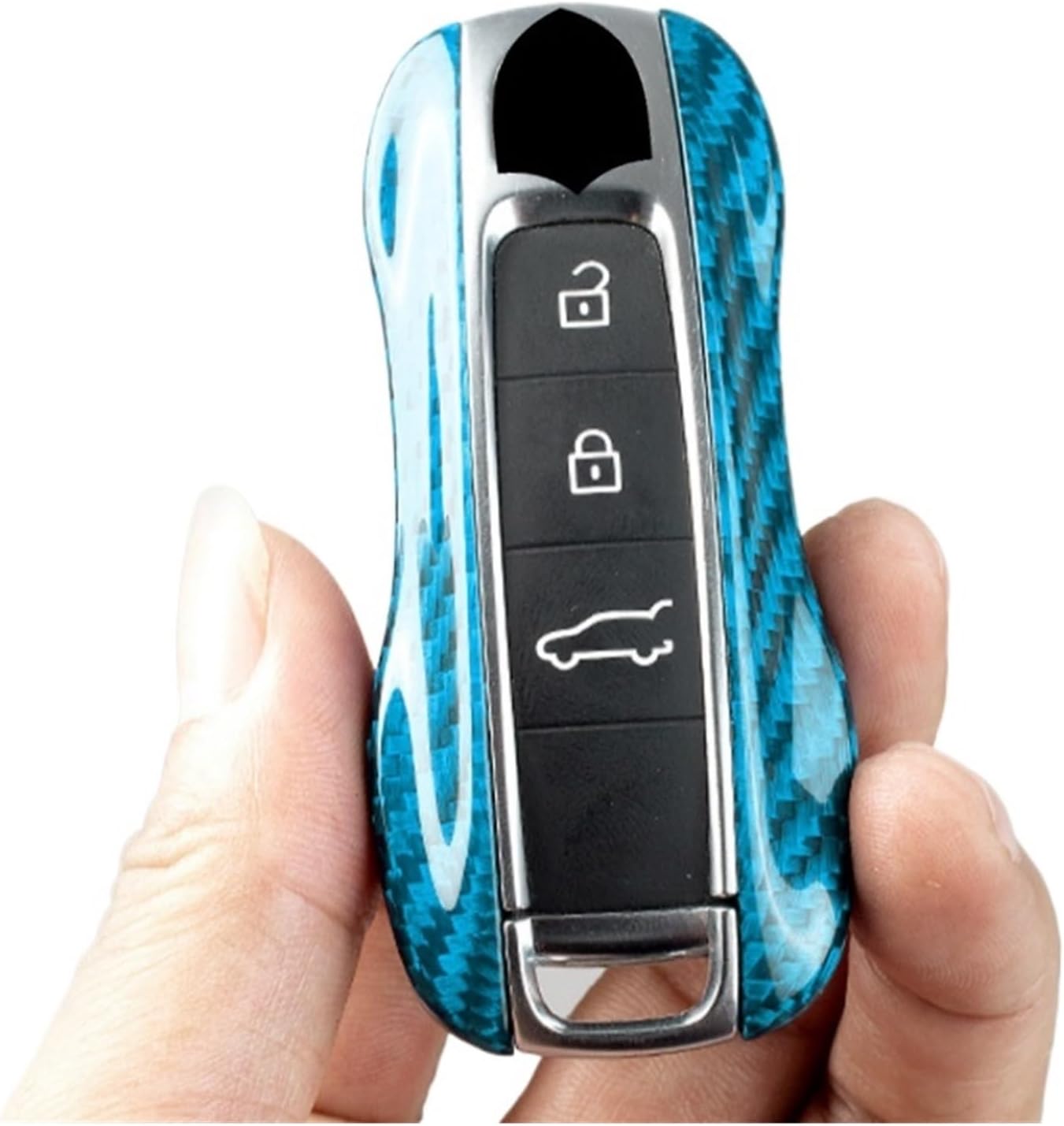 カーボンファイバー製車用リモートスマートキーフォブケースカバーホルダーバッグ キーチェーン付き ポルシェ パナメーラ 911 マカン