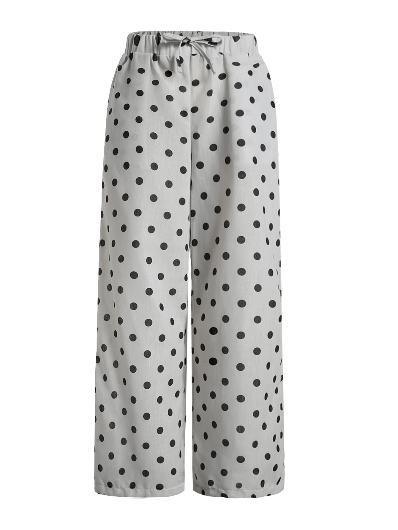 SHENHE Womens Wide Leg Polka Dots Pants Drawstring Elastic Waist Casual Palazzo Travel Pants