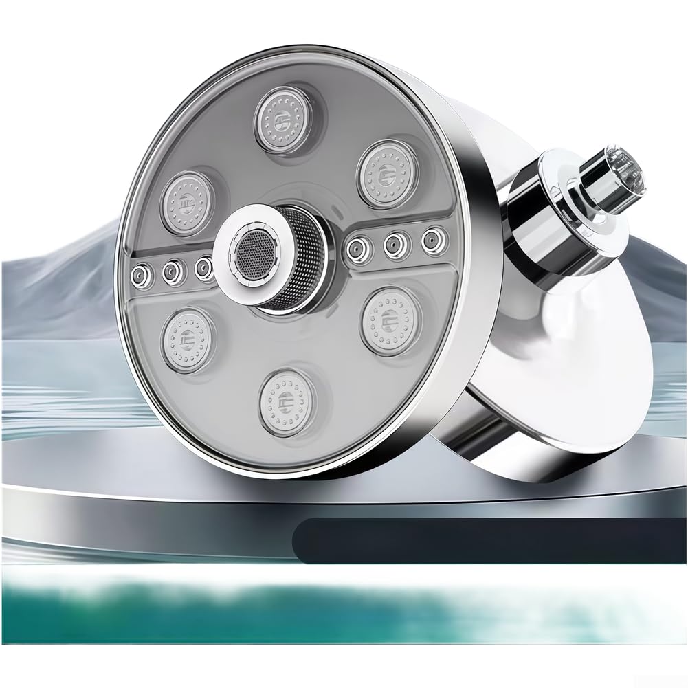 Cabezal para ducha Ahorro Agua Tecnología Aire Negro Cabezal(Bright Silver)