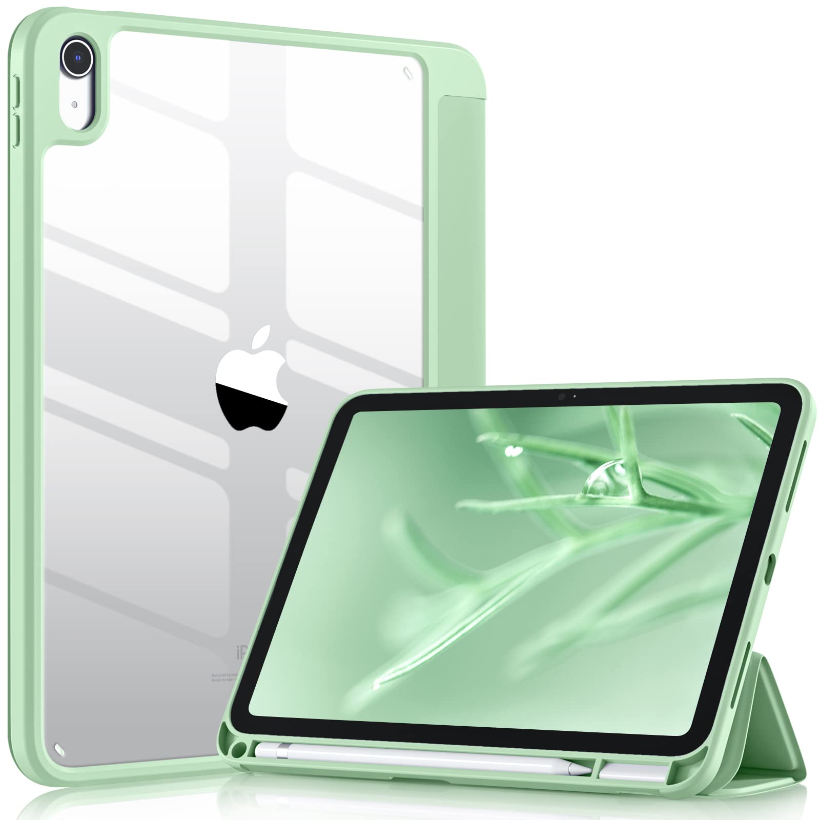 Wenlaty Compatible with iPad 10Th Generation 2022 10.9"S Case with Pencil Holder, Slim Protective Case with Clear Back Case for iPad 10Th Gen A2696 A2757 A2777, Power On ido/Apa