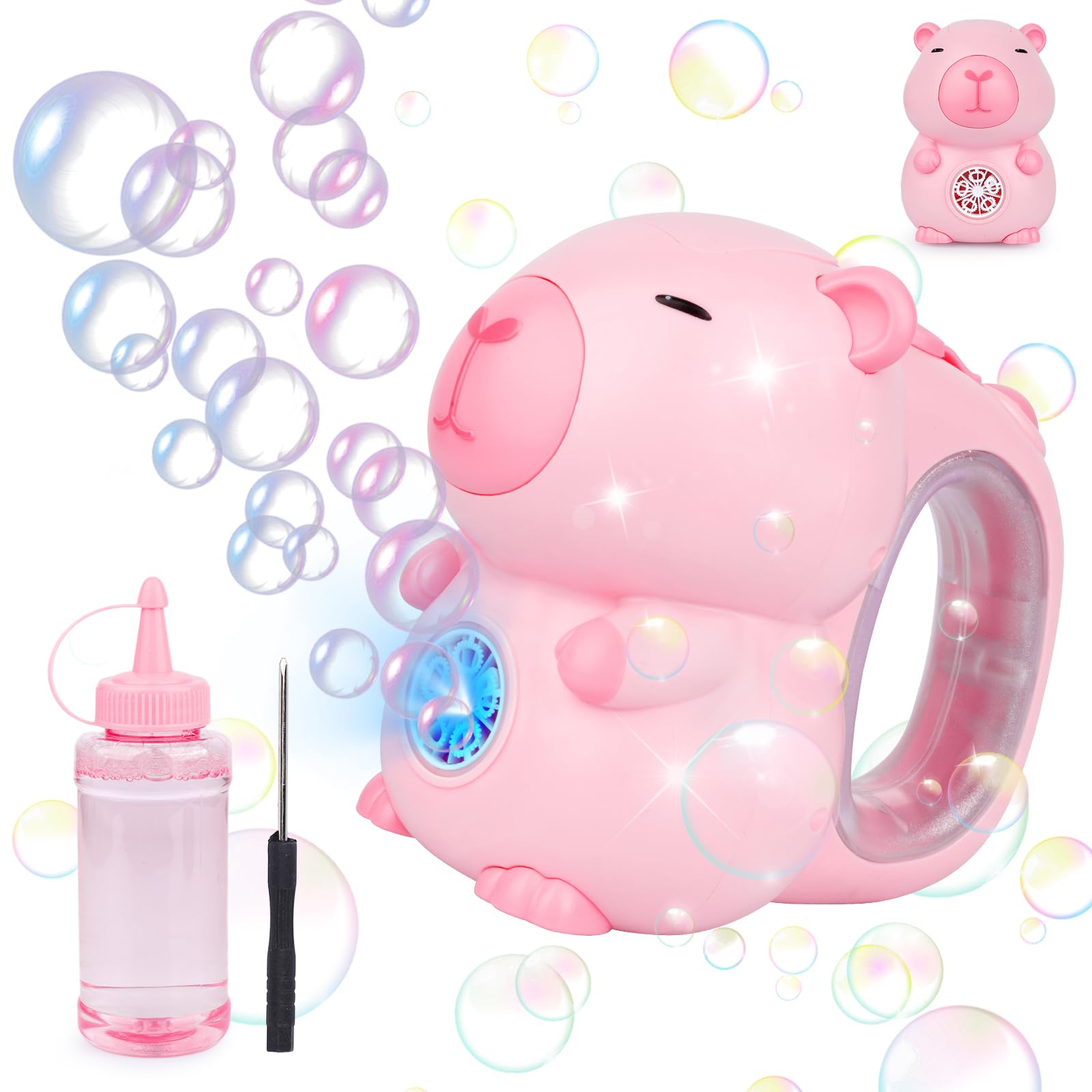 Capybara Bubble Machine, Capybara Birthday Party (Pink) Automatic Bubble Machine with LED, Cute Capybara Bubble Maker for Kids, Toddlers Indoor & Outdoor Summer Toys, Gift for 3+ Years Old