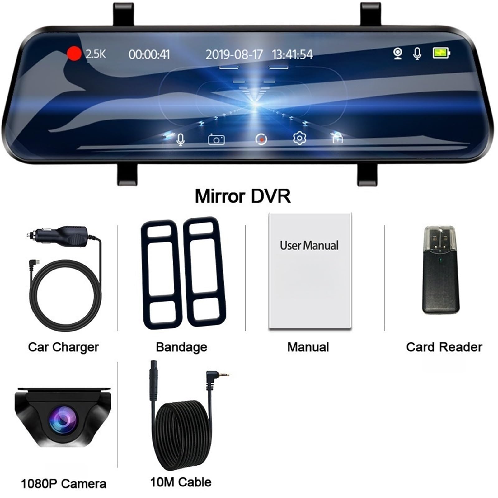Telecamera anteriore universale per auto Videocamera con specchietto retrovisore per auto touch screen da 2,5 K. Dashcam per(A37-10M RCC,None)