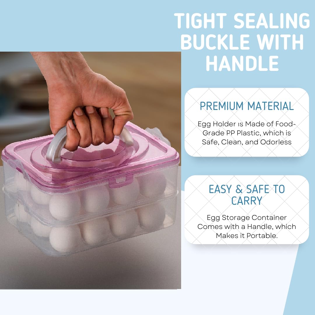 MOOZICO 36 Egg Tray for Fridge|ABS Plastic Durable; Stackable; Stylish Container Box With Holder for Kitchen Fridge Egg Refrigerator Storage Tray (Pink, Rectangular) 4