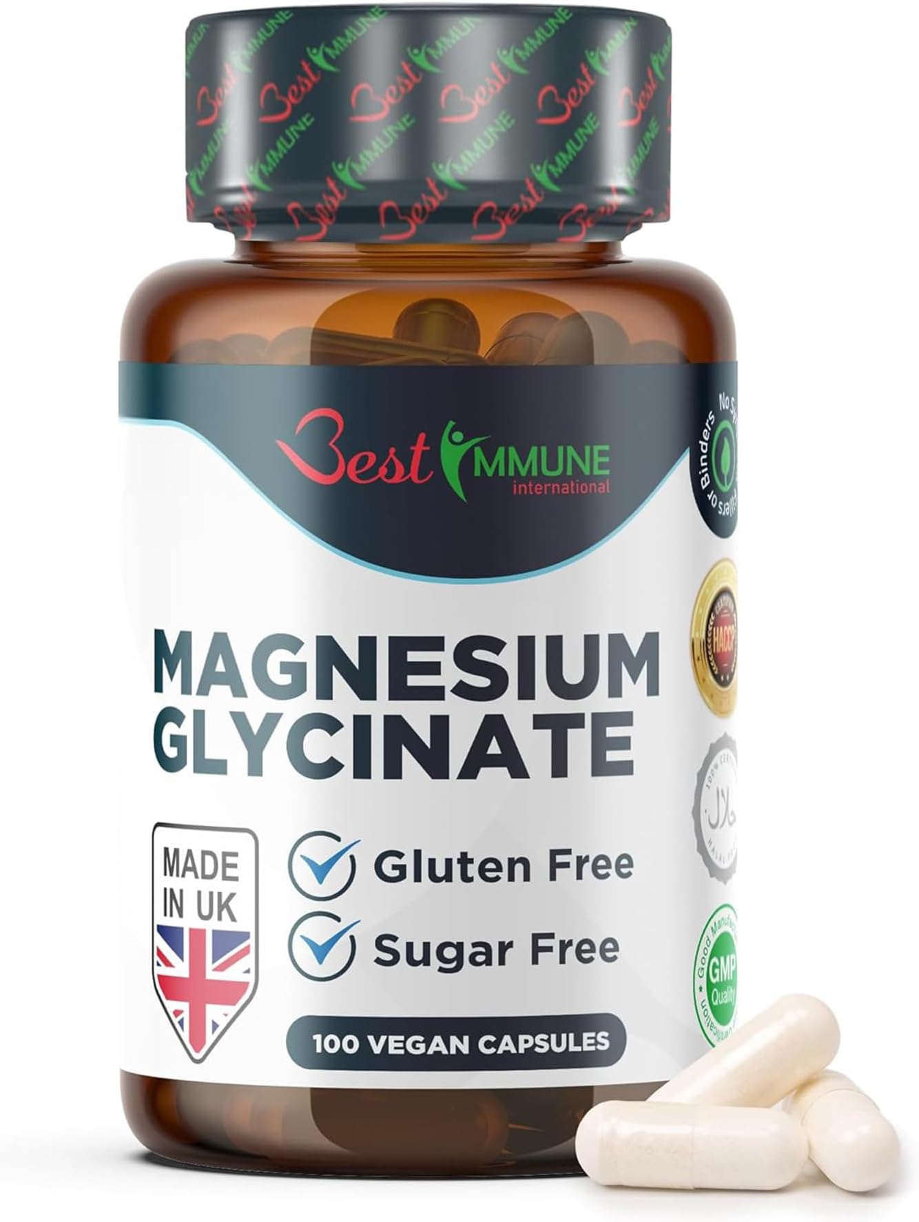 Natural Magnesium Glycinate 500mg 100 Vegan Capsules Ideal Ratio Increased Bioavailability