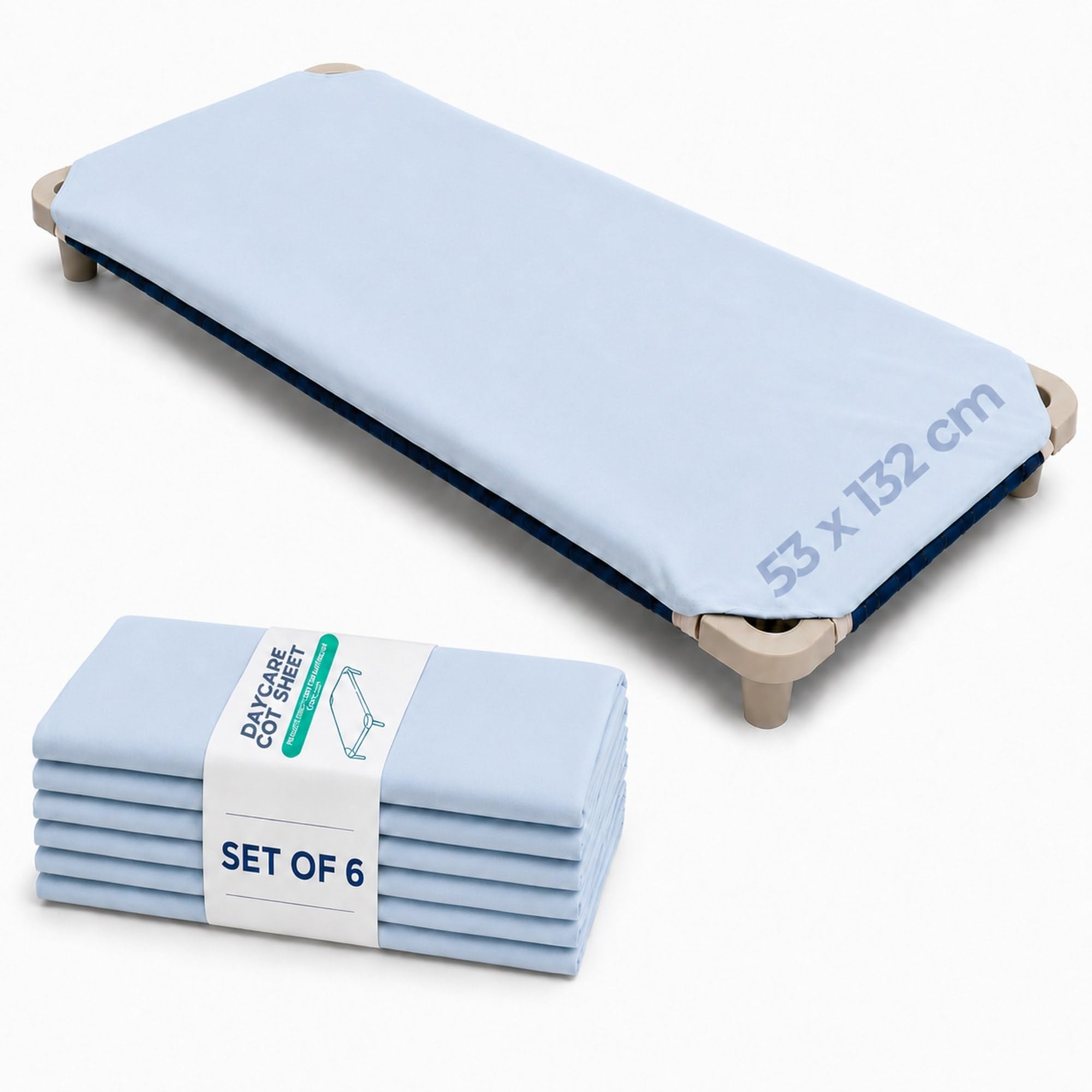 Bisoo Sábana Ajustable para Hamaca Guardería 53x132 Algodón - Set 6 Azul | 4 gomas firmes: se pone en segundos y no se suelta. A prueba de lavados. Algodón Oeko-Tex. Guardería, escuela infantil y casa