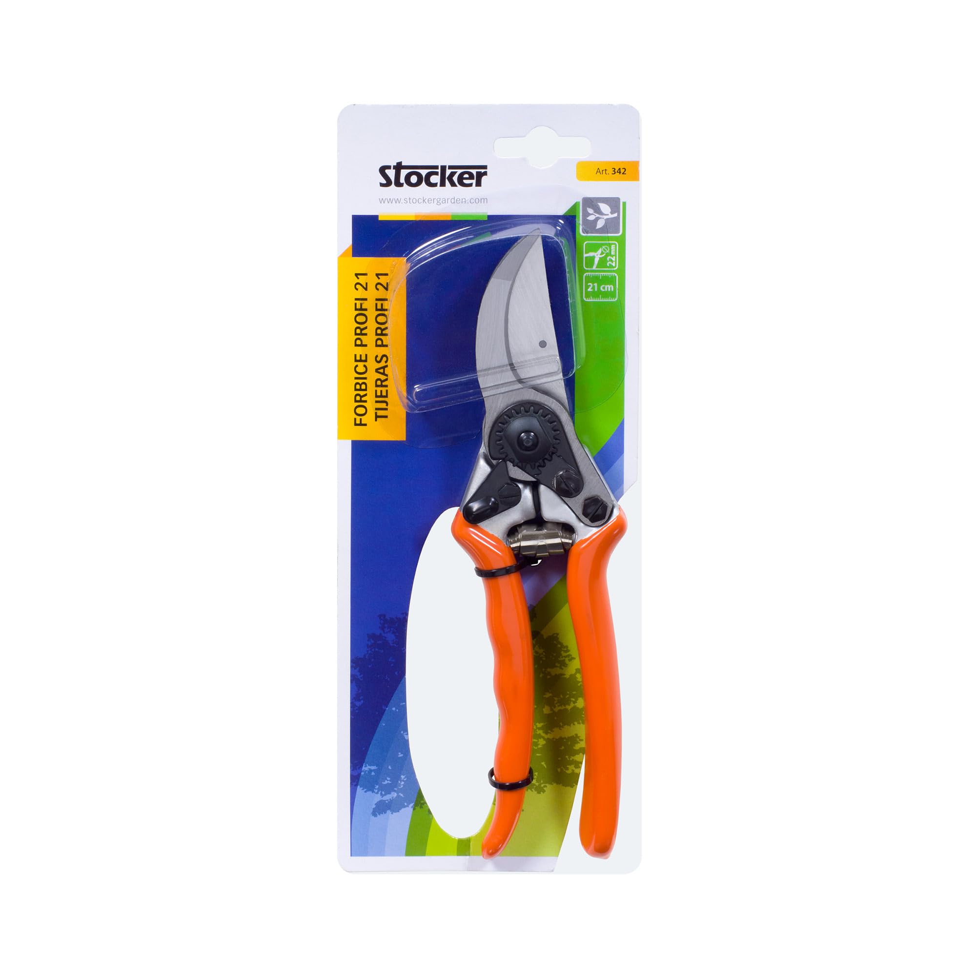STOCKER - Profi Bypass-Schere 21cm - Scharfe Chromstahl-Klinge, Ergonomische Baumschere für präzise Schnitte bis 22mm, Ideal für Rosen & Stauden, mit PVC-beschichteten Griffen
